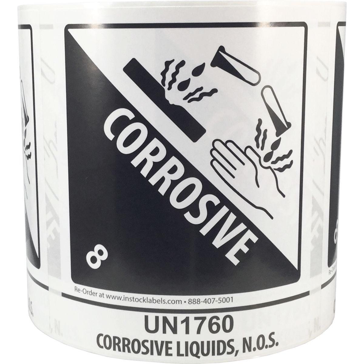 DOT UN1760 Corrosive Liquid Warning Labels Class 8 Quantity 500 DOT UN1760 Corrosive Liquid Warning Labels Class 8 Quantity 500