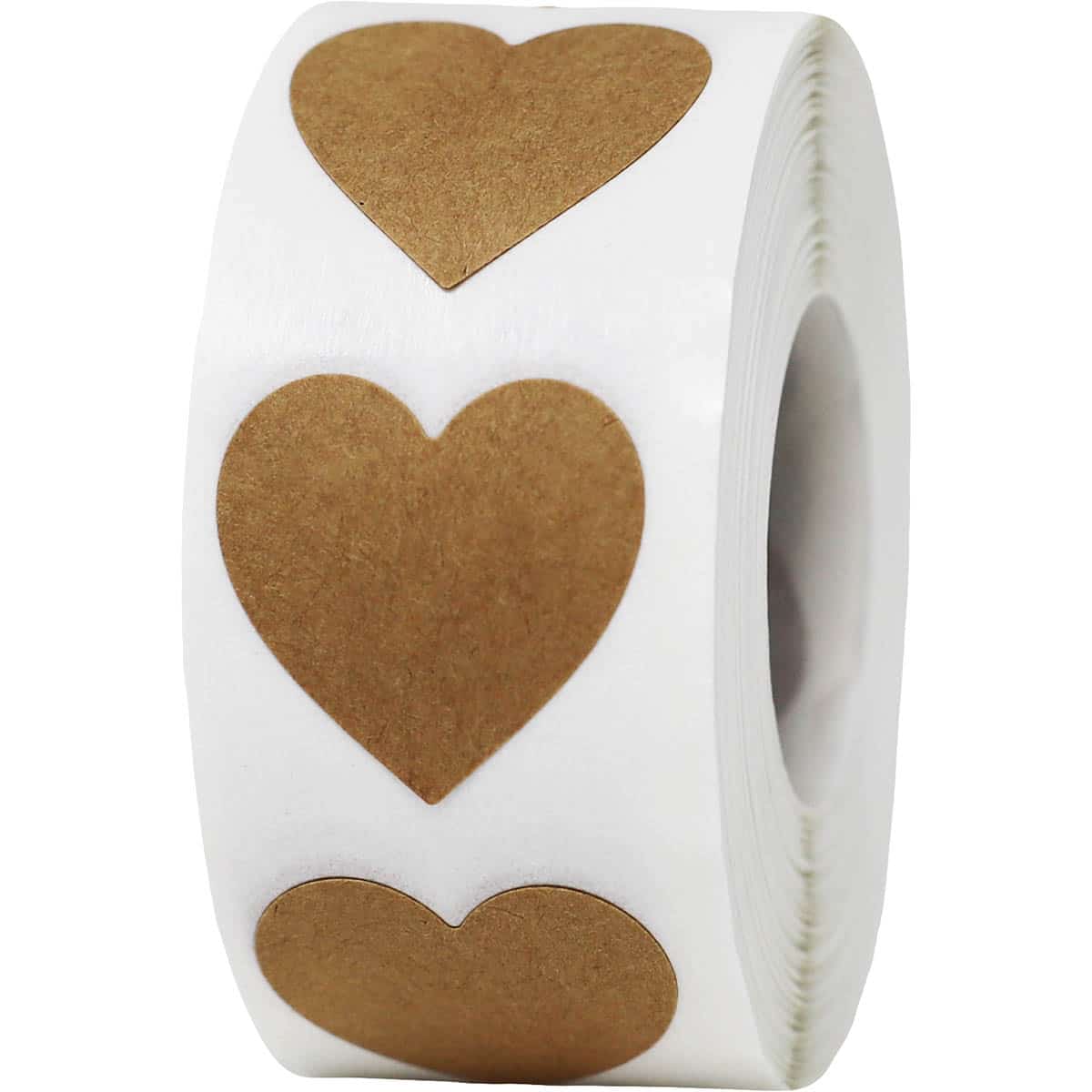 Brown Kraft Heart Stickers 1" QTY 500