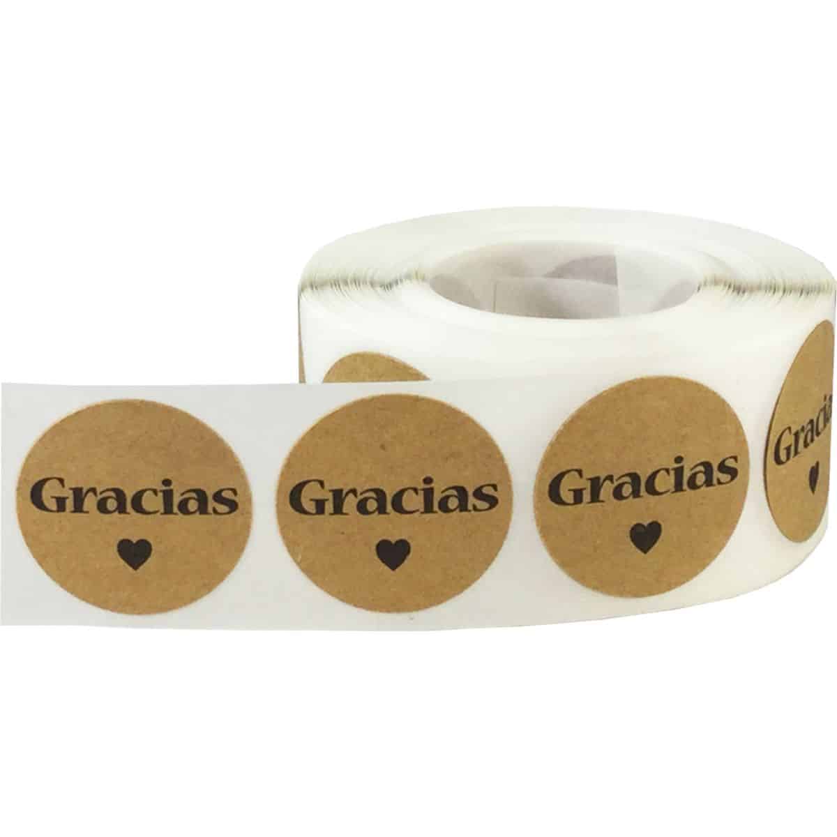 Spanish Gracias Stickers Brown Kraft 1" QTY 500