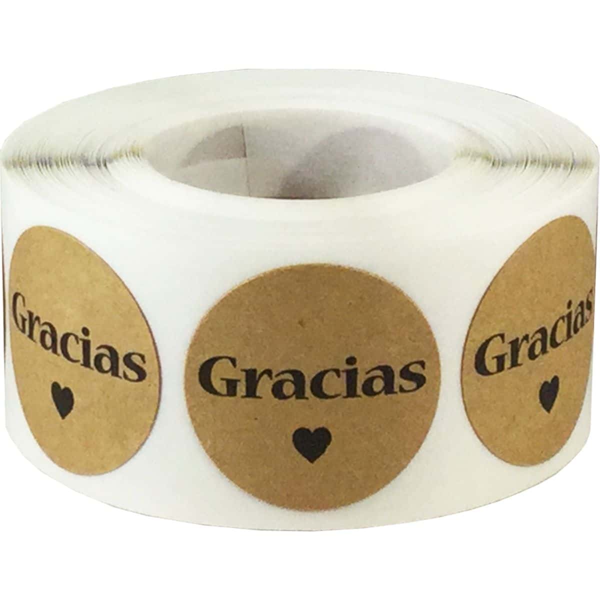 Spanish Gracias Stickers Brown Kraft 1" QTY 500