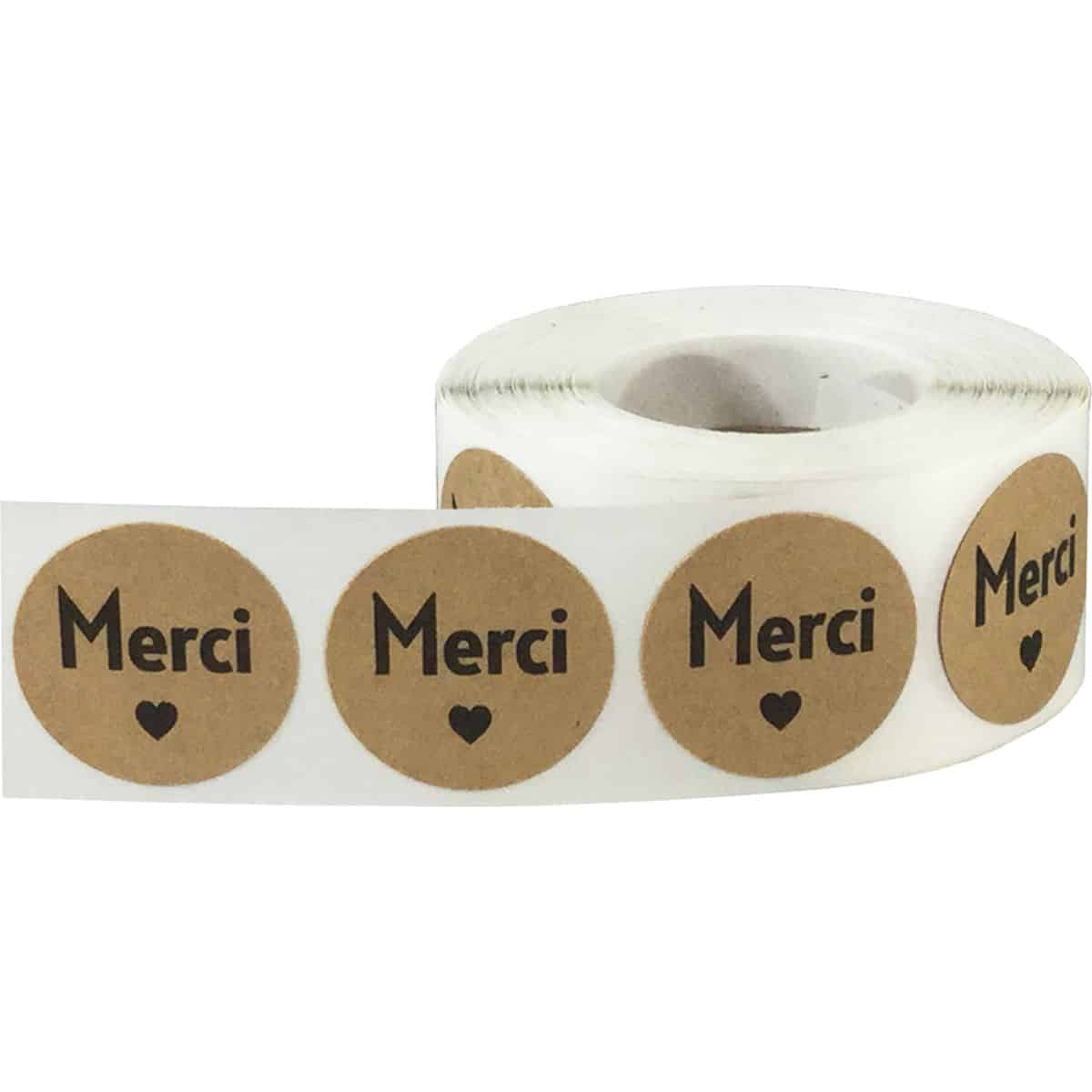 French Thank You Stickers Brown Kraft 1" QTY 500