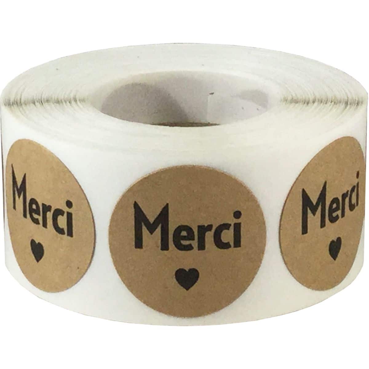 French Thank You Stickers Brown Kraft 1" QTY 500