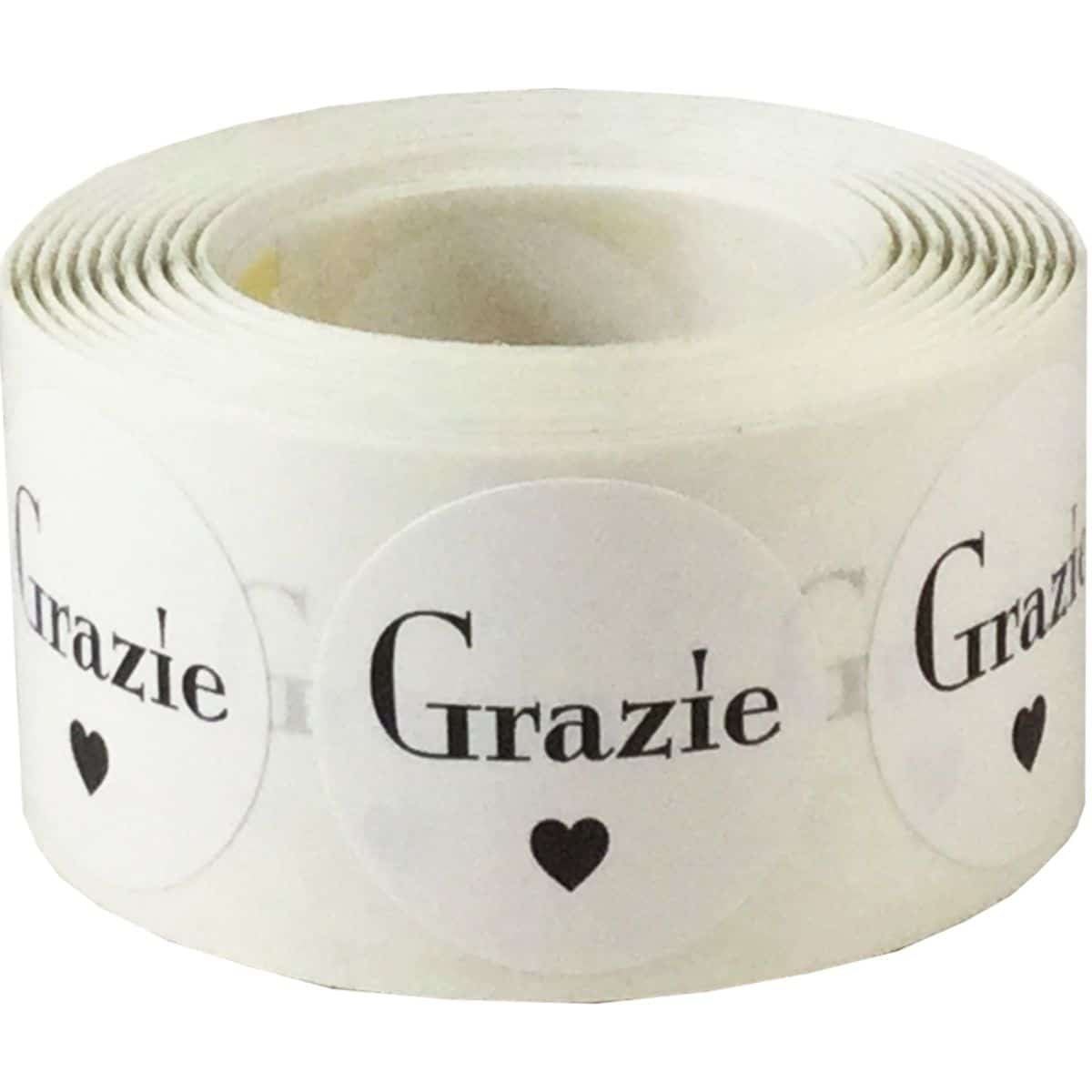 Italian Thank You Grazie Stickers White 1" QTY 500 Italian Thank You Grazie Stickers White 1" QTY 500