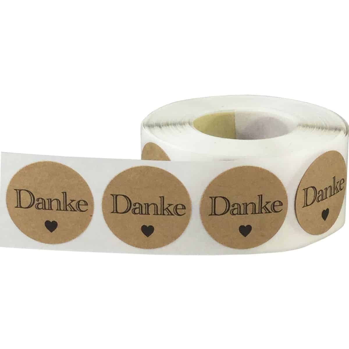 German Danke/Thank You Stickers Brown Kraft 1" QTY 500 German Danke/Thank You Stickers Brown Kraft 1" QTY 500
