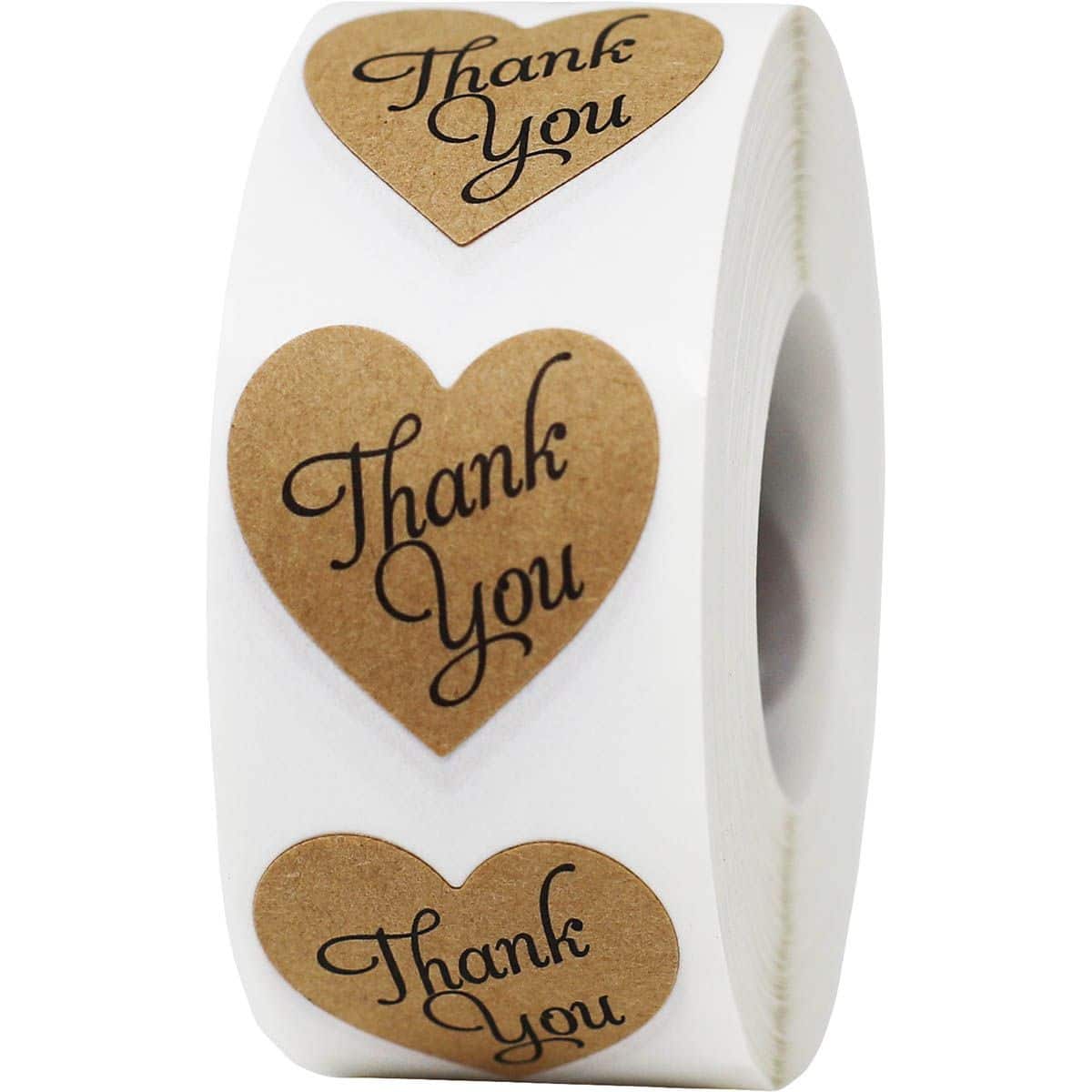 Thank You Heart Stickers Brown Kraft Paper 1" QTY 500 Thank You Heart Stickers Brown Kraft Paper 1" QTY 500