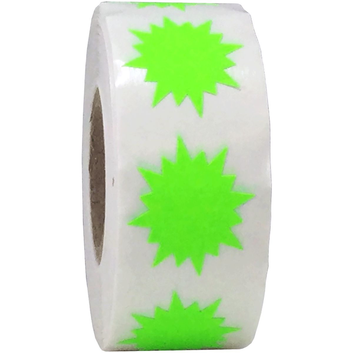 Fluorescent Green Stickers 1" Burst Shape QTY 500