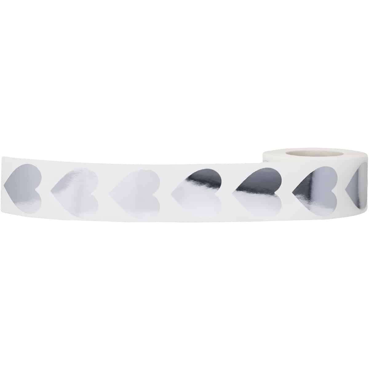 Metallic Silver Heart Stickers 1" QTY 500