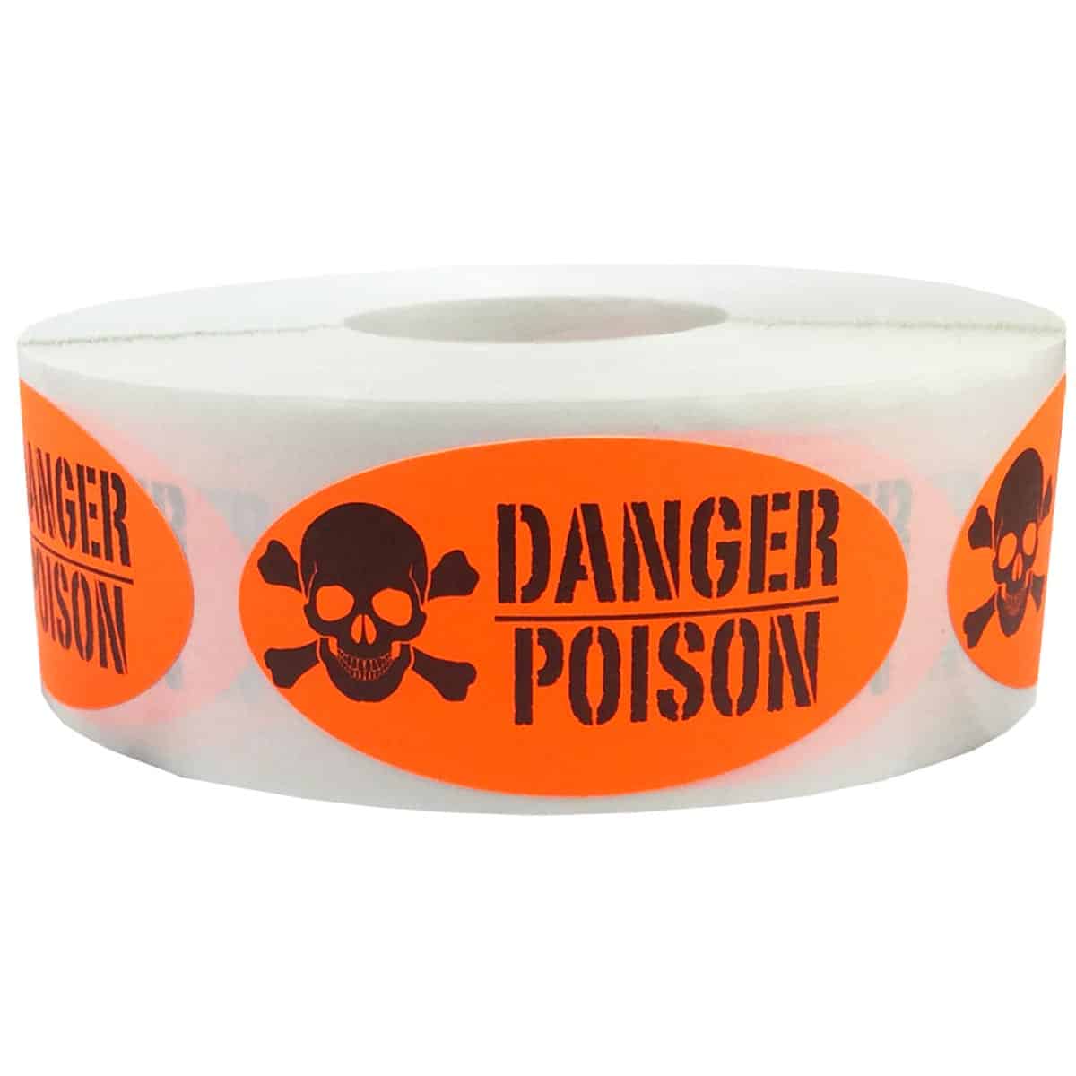 Oval Fluorescent Red Danger Poison Control Stickers 1" x 2" Quantity 500 Oval Fluorescent Red Danger Poison Control Stickers 1" x 2" Quantity 500