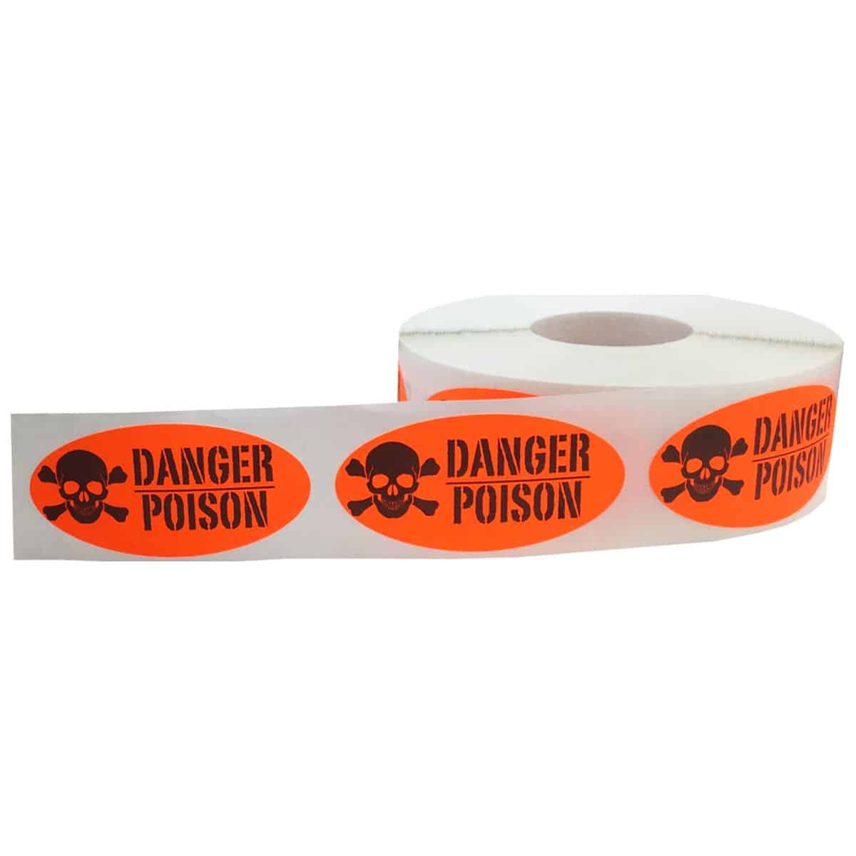 Oval Fluorescent Red Danger Poison Control Stickers 1" x 2" Quantity 500 Oval Fluorescent Red Danger Poison Control Stickers 1" x 2" Quantity 500