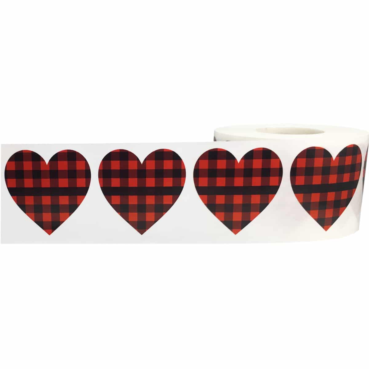Red/Black Plaid Heart Stickers 1.5" QTY 500 Red/Black Plaid Heart Stickers 1.5" QTY 500