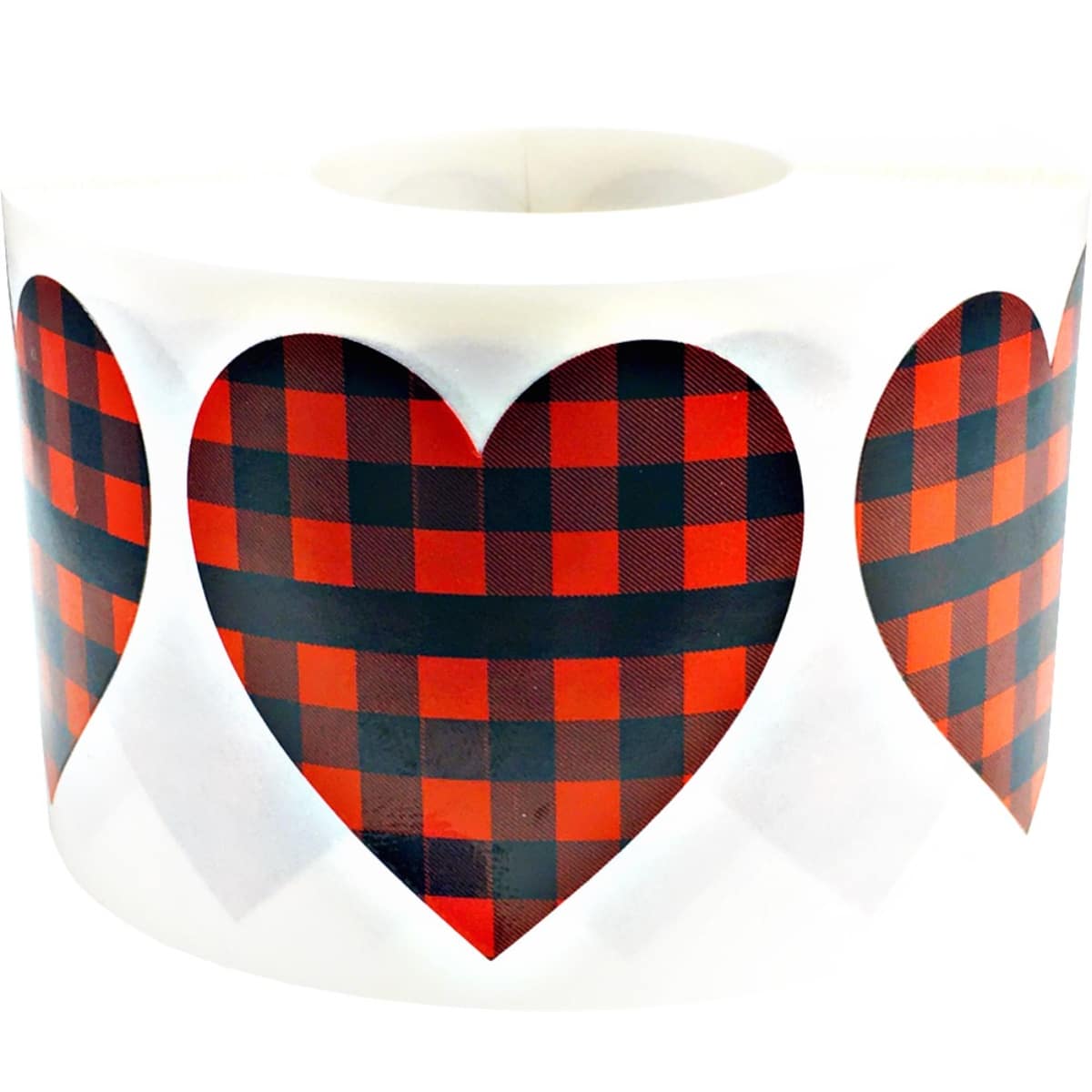 Red/Black Plaid Heart Stickers 1.5" QTY 500 Red/Black Plaid Heart Stickers 1.5" QTY 500