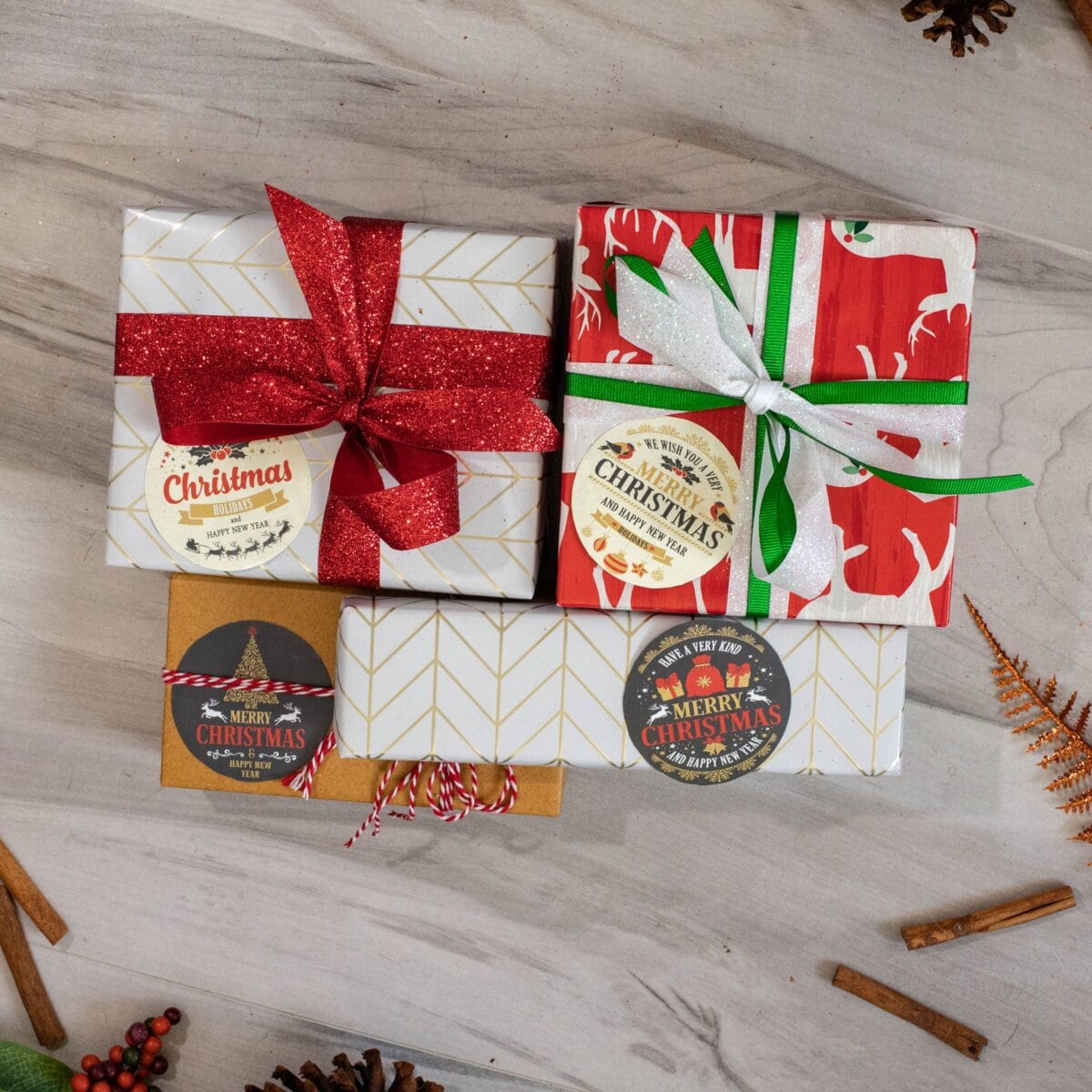 Merry Christmas and Happy New Year Stickers QTY 100