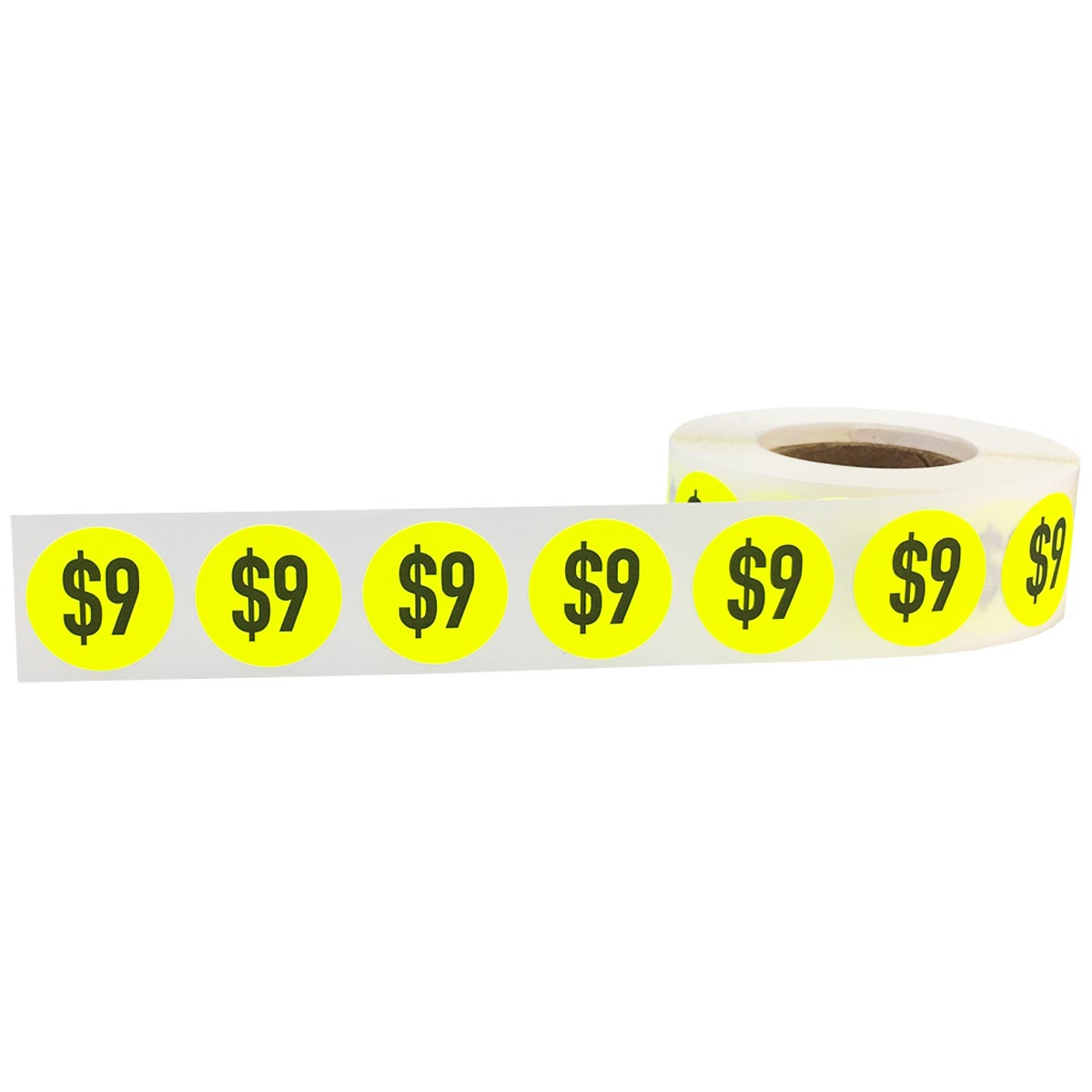 $9 Fluorescent Yellow Pricing Stickers 3/4" Round QTY 500 $9 Fluorescent Yellow Pricing Stickers 3/4" Round QTY 500