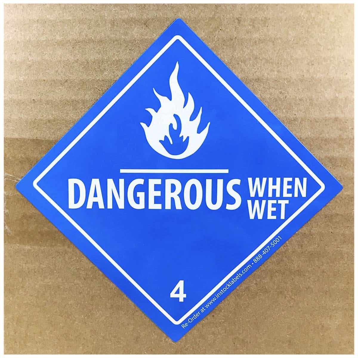 Laminated DOT Dangerous When Wet Labels Class 4 QTY 500 Laminated DOT Dangerous When Wet Labels Class 4 QTY 500