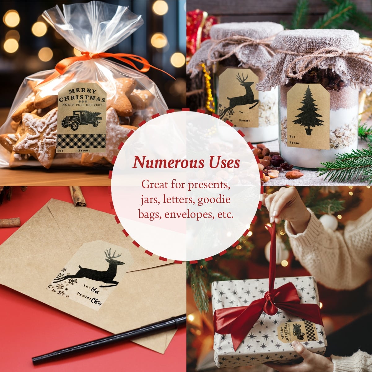 Country Kraft Vintage Holiday Gift Tag Stickers - QTY 100 Country Kraft Vintage Holiday Gift Tag Stickers - QTY 100