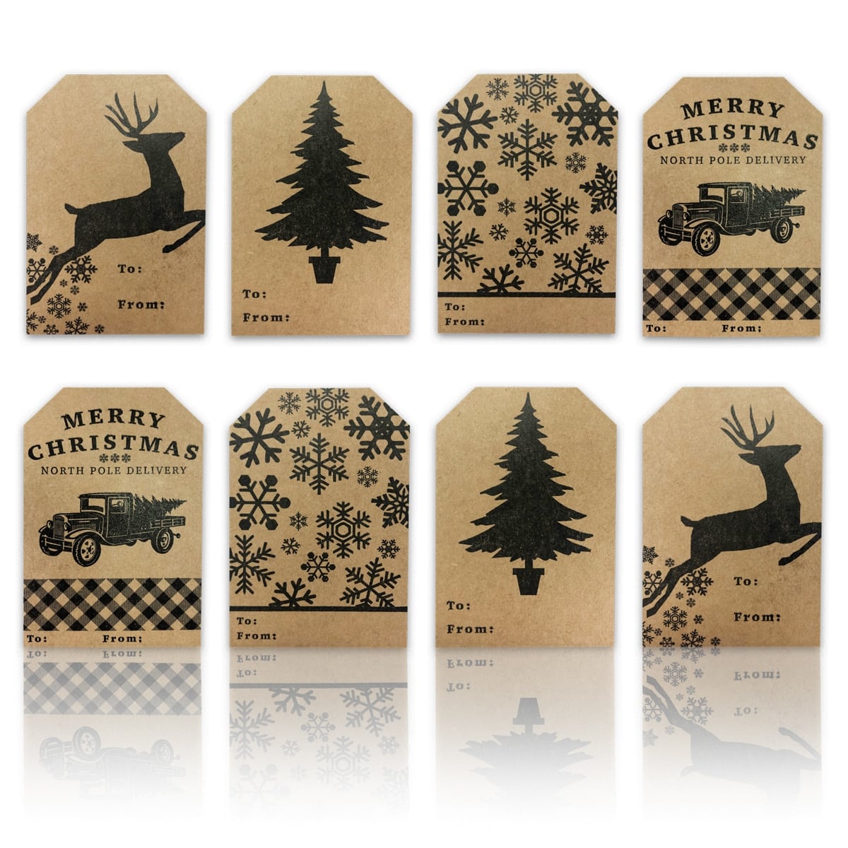 Country Kraft Vintage Holiday Gift Tag Stickers - QTY 100 Country Kraft Vintage Holiday Gift Tag Stickers - QTY 100