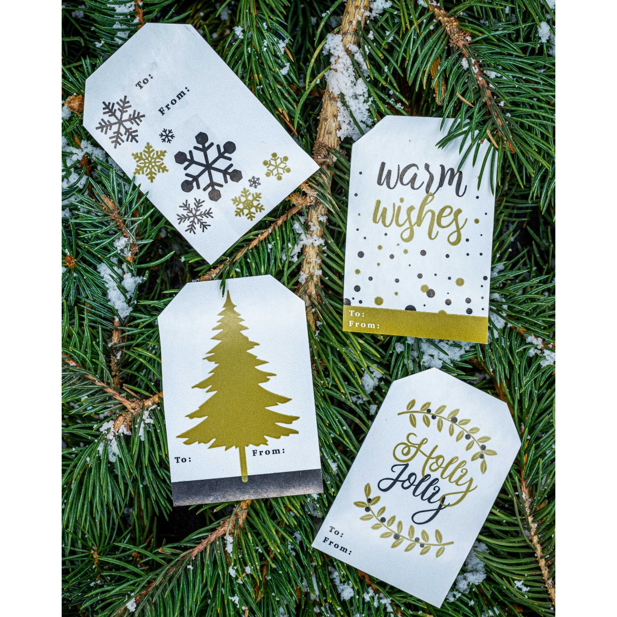 Holly Jolly Warm Wishes Gold and White Holiday Gift Tags QTY 100