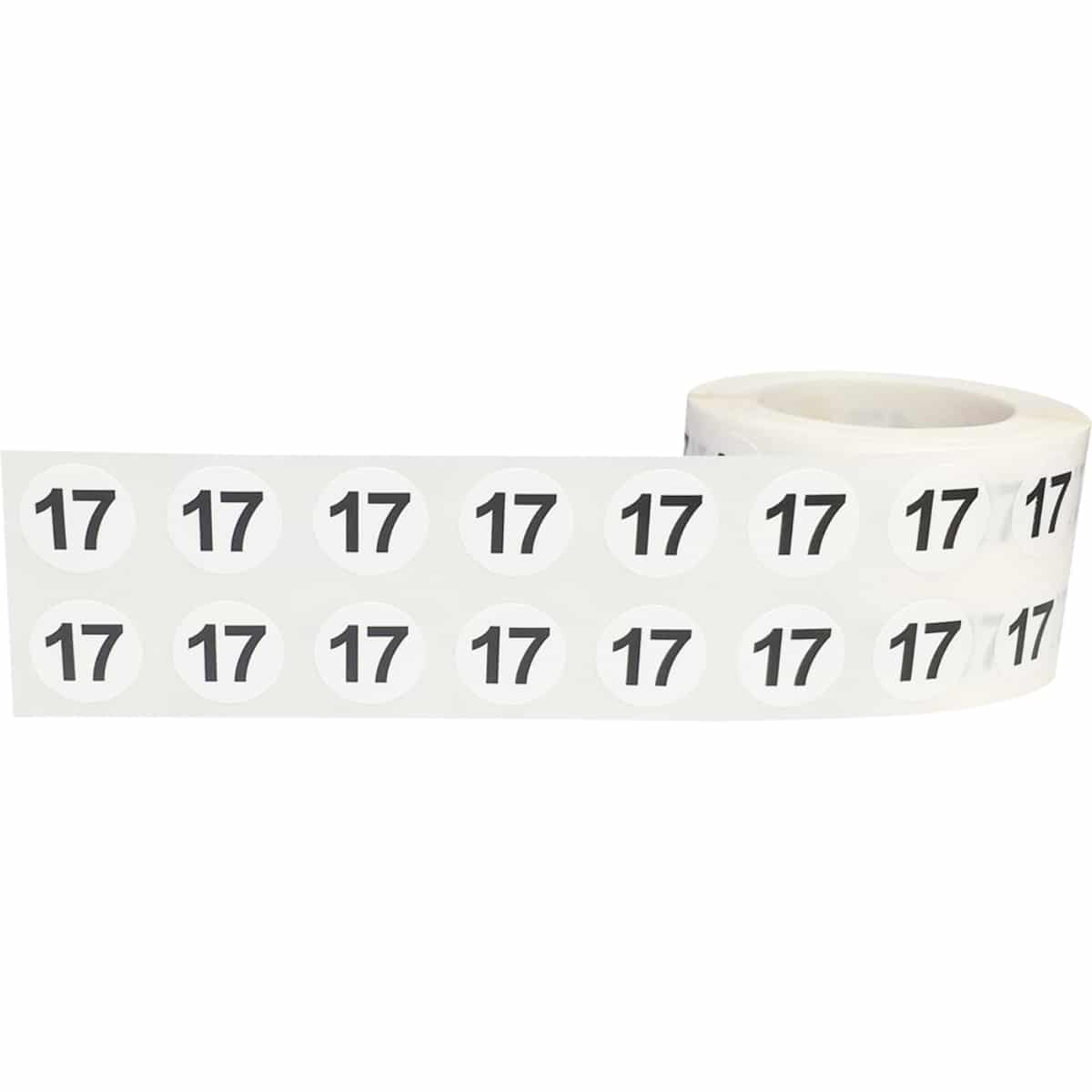 Small Number 17 Stickers 1/2" Round QTY 1,000 Small Number 17 Stickers 1/2" Round QTY 1,000