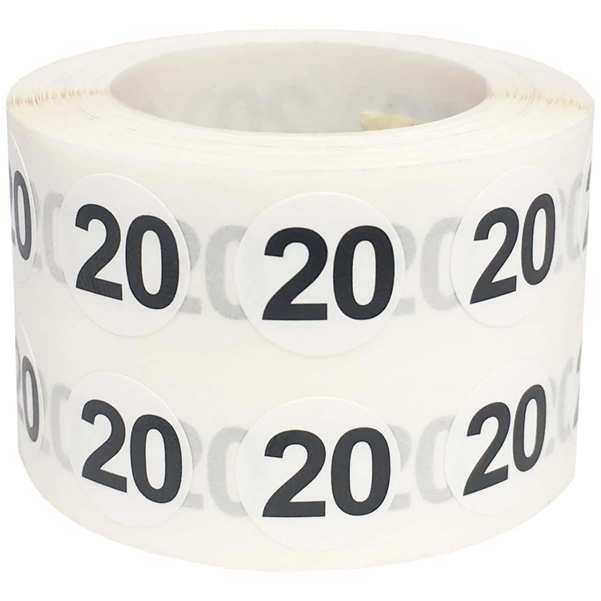 Small Number 20 Stickers 1/2" Round QTY 1,000