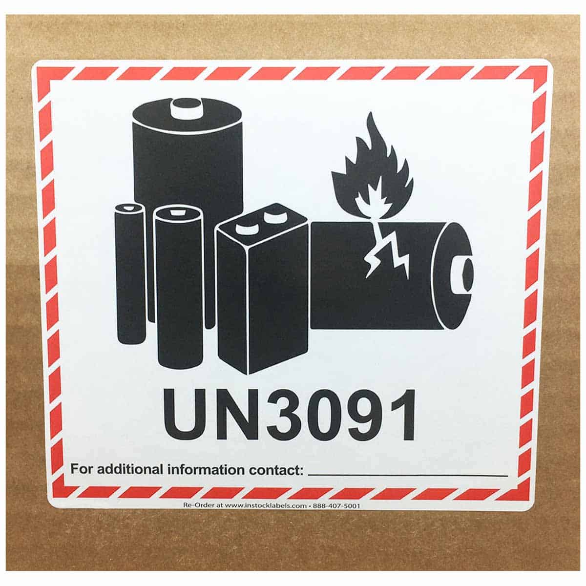 Lithium Ion Battery UN3091 D.O.T. Labels QTY 500