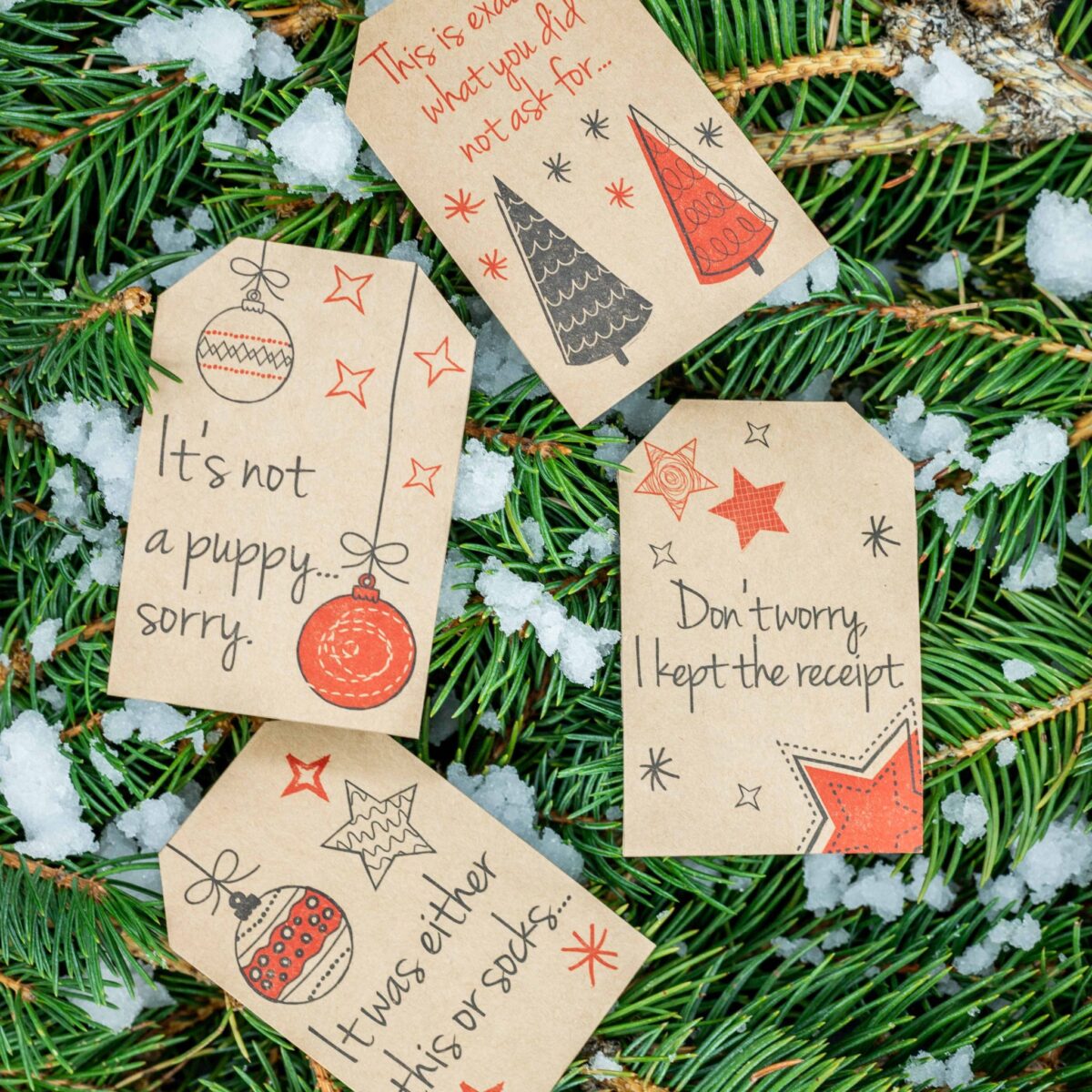 Funny Christmas Gift Tags on Kraft QTY 100 Funny Christmas Gift Tags on Kraft QTY 100