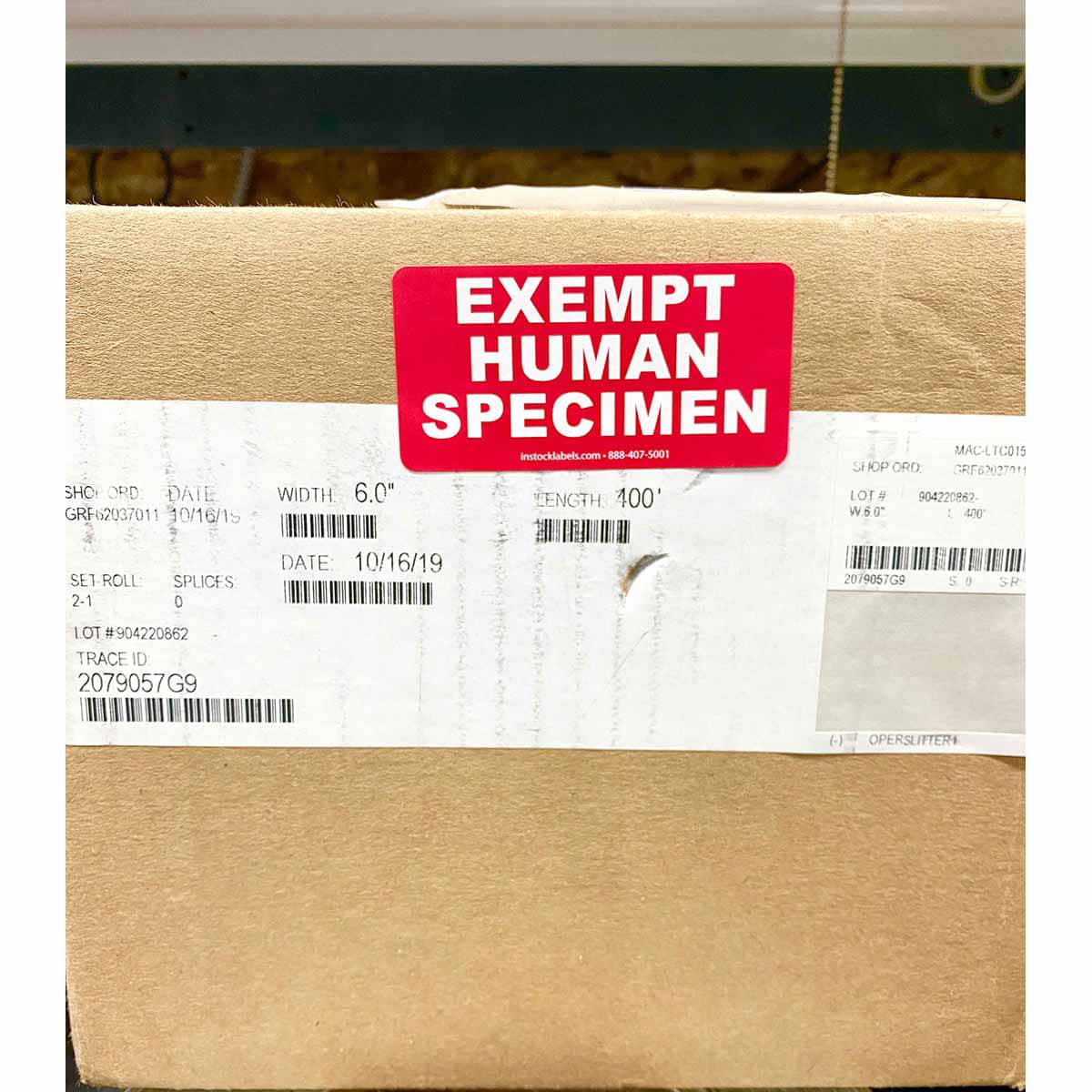 Exempt Human Specimen Warning Labels 1.5" x 3" QTY 500 Exempt Human Specimen Warning Labels 1.5" x 3" QTY 500