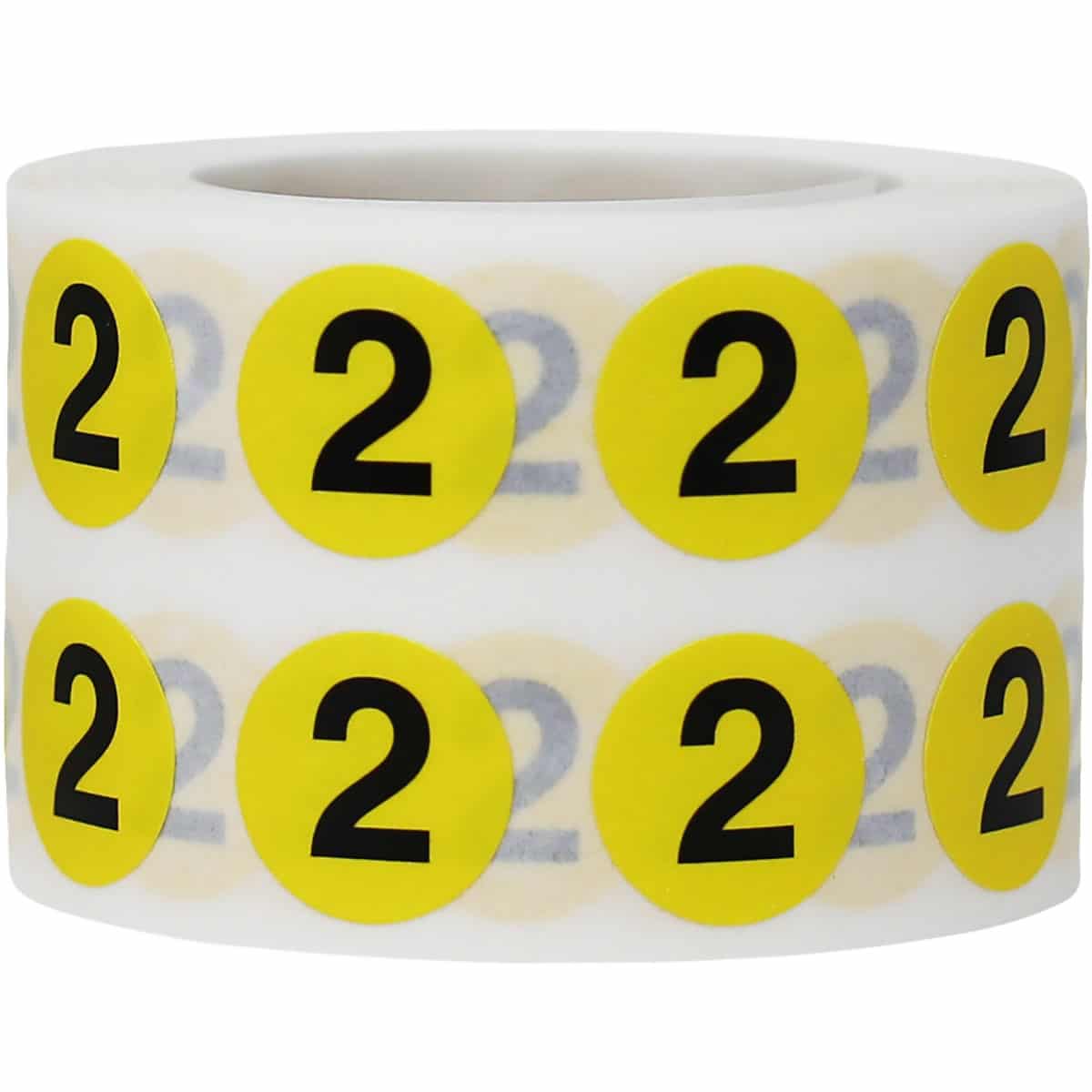 Number 2 Labels | Yellow and Black Small 1/2″ Round QTY 1,000