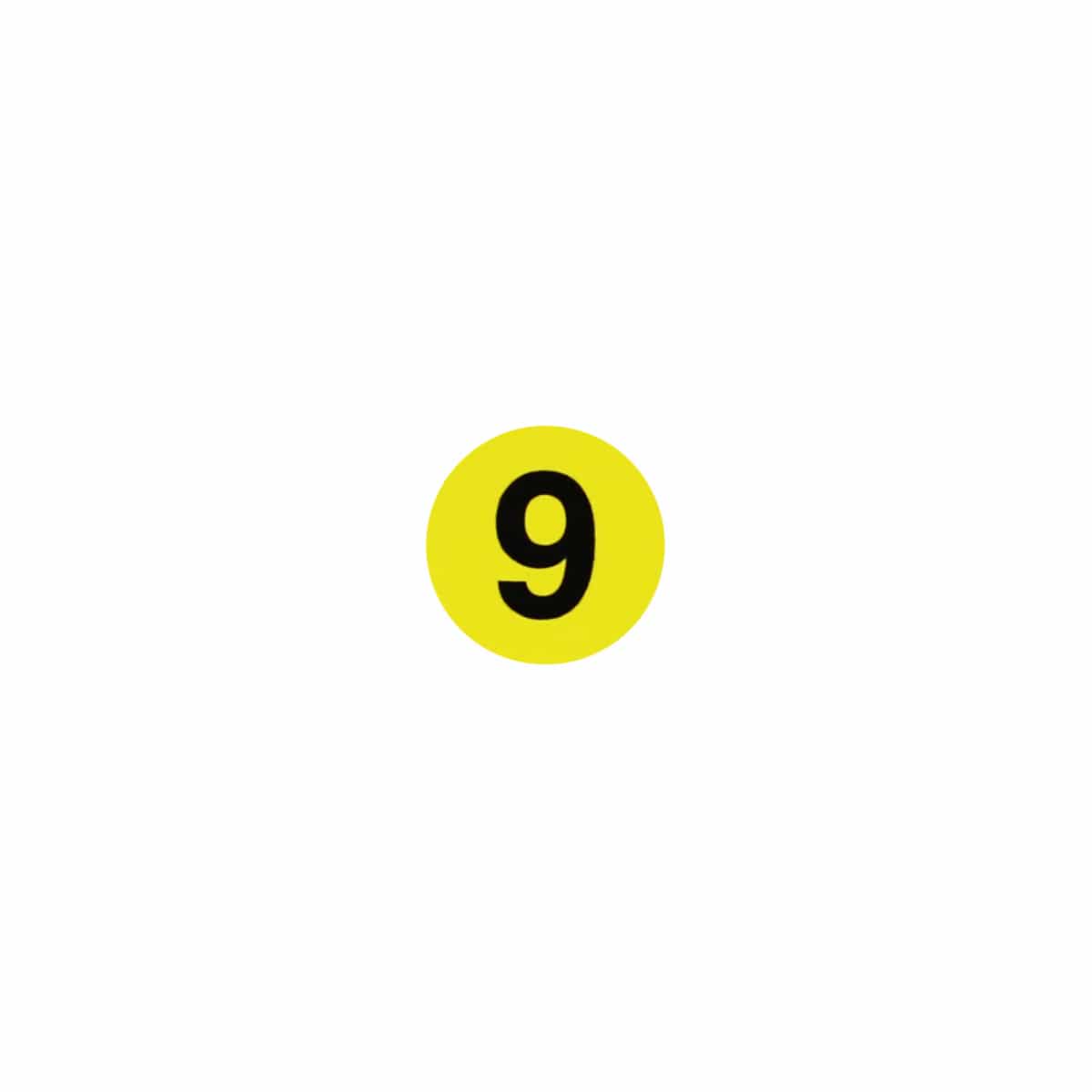 Number 9 Labels | Yellow and Black Small 1/2″ Round QTY 1,000
