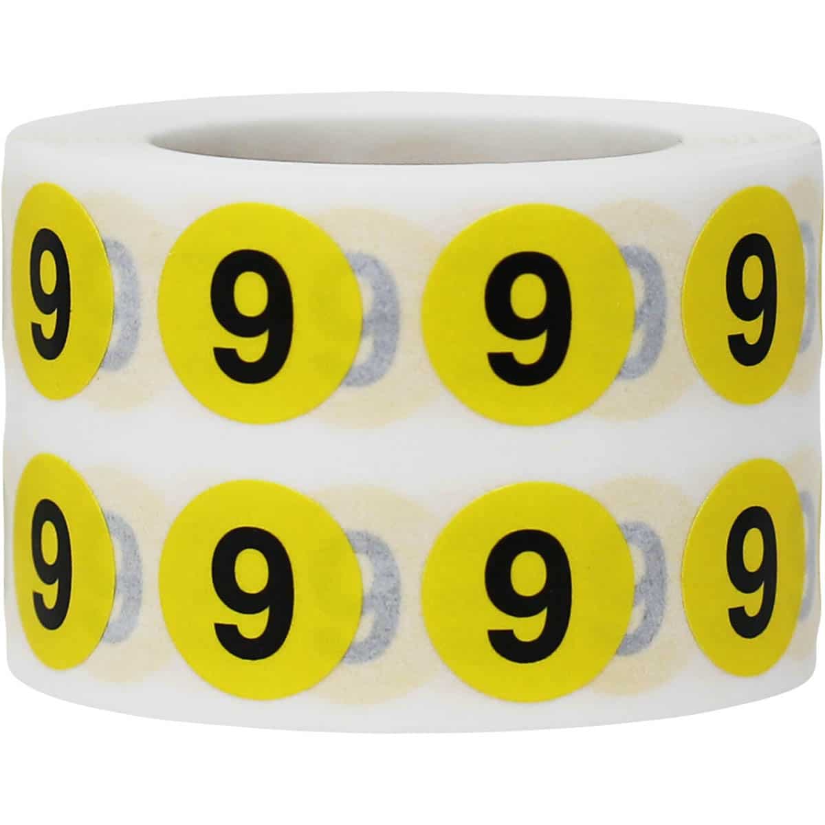Number 9 Labels | Yellow and Black Small 1/2″ Round QTY 1,000