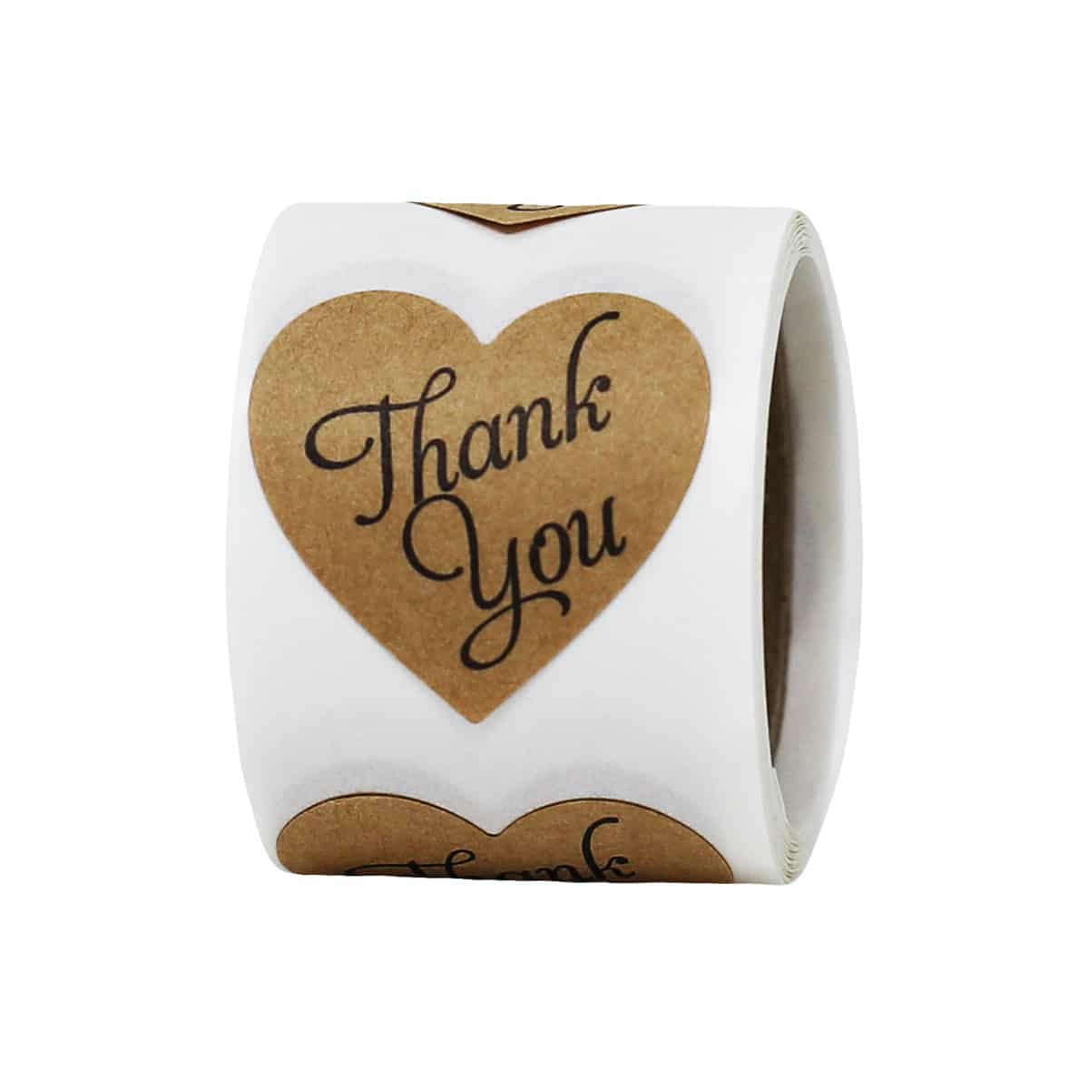 Kraft Paper Thank You Heart Stickers 1" QTY 50