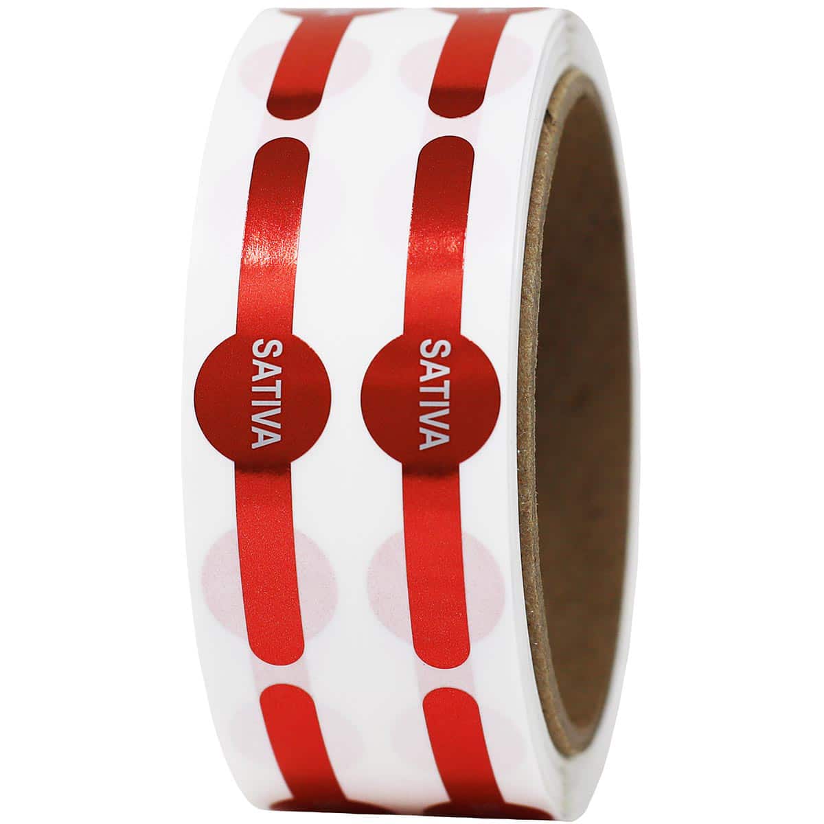 Metallic Red Sativa Vial Tube Labels 0.6 circle (0.25 band) x 2.5" Vial Tube QTY 500