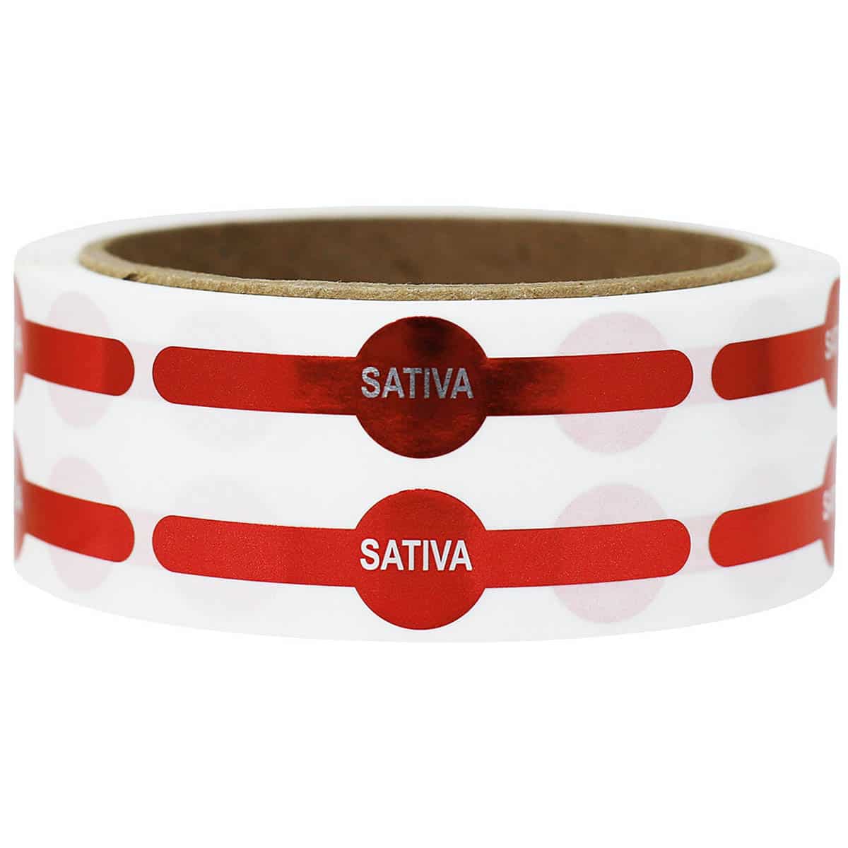 Metallic Red Sativa Vial Tube Labels 0.6 circle (0.25 band) x 2.5" Vial Tube QTY 500