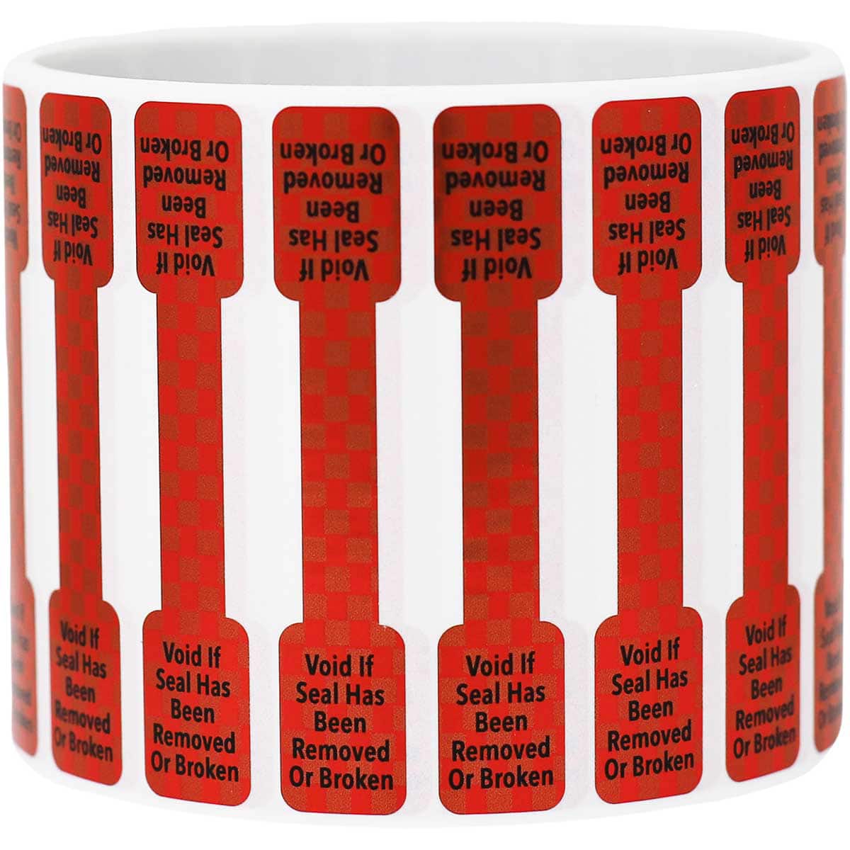 Metallic Red Void if Seal has been Broken Labels 0.5 ends (5/16 band) x 2.75" Barbell QTY 500