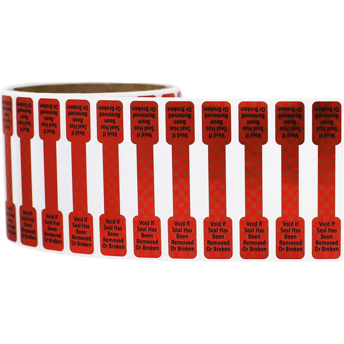 Metallic Red Void if Seal has been Broken Labels 0.5 ends (5/16 band) x 2.75" Barbell QTY 500