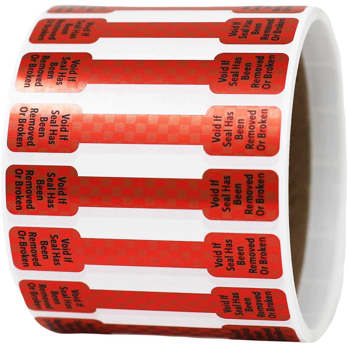 Metallic Red Void if Seal has been Broken Labels 0.5 ends (5/16 band) x 2.75" Barbell QTY 500