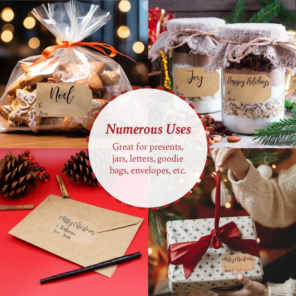 Natural Kraft Happy Holidays Gift Tags Noel Merry Christmas and Joy QTY 100 Natural Kraft Happy Holidays Gift Tags Noel Merry Christmas and Joy QTY 100