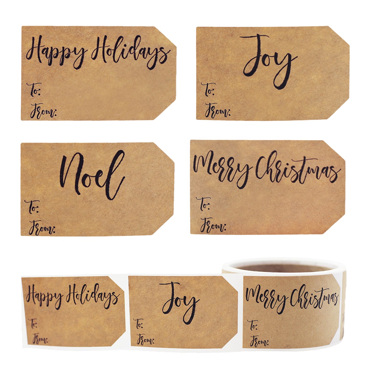 Natural Kraft Happy Holidays Gift Tags Noel Merry Christmas and Joy QTY 100 Natural Kraft Happy Holidays Gift Tags Noel Merry Christmas and Joy QTY 100