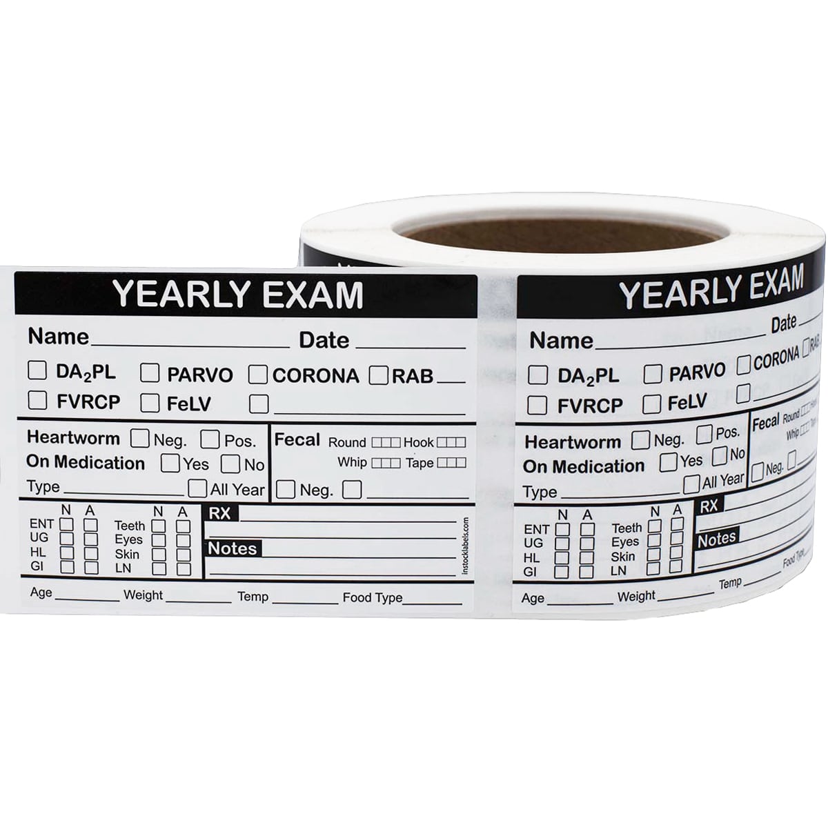 Pet Veterinarian Yearly Exam Labels | 3" x 4" QTY 500