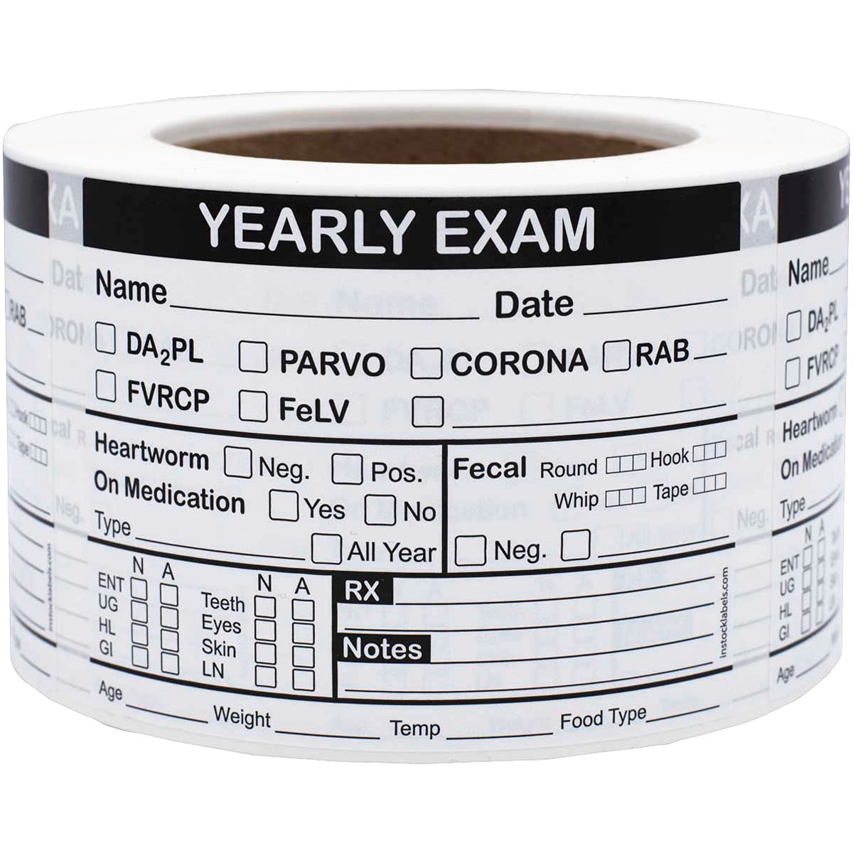 Pet Veterinarian Yearly Exam Labels | 3" x 4" QTY 500
