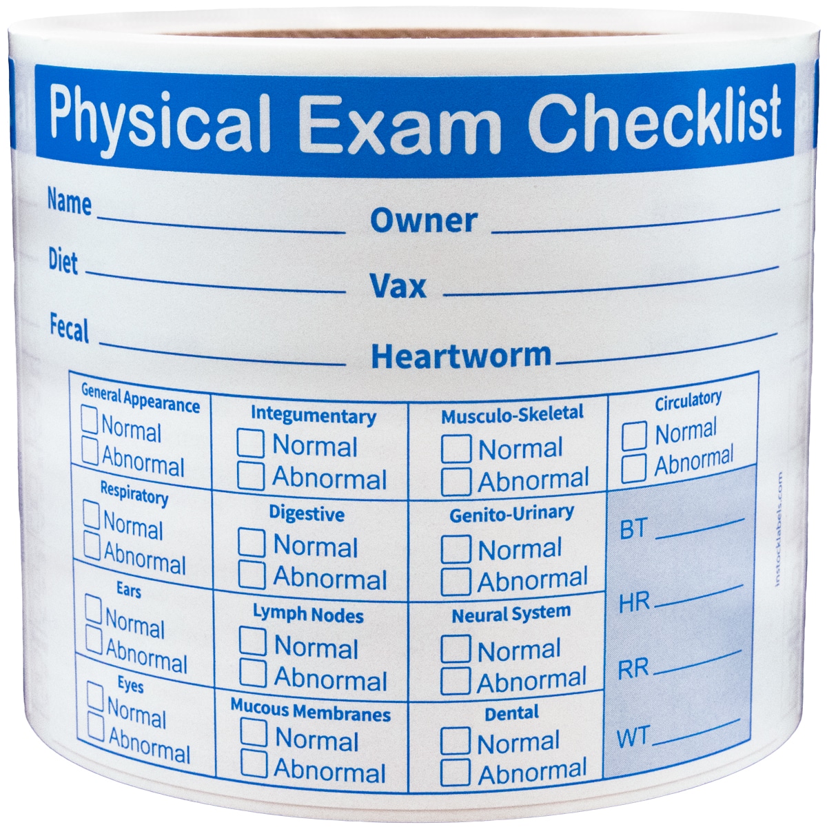 Vet Stickers Pet Physical Exam Checklist QTY 500 Vet Stickers Pet Physical Exam Checklist QTY 500