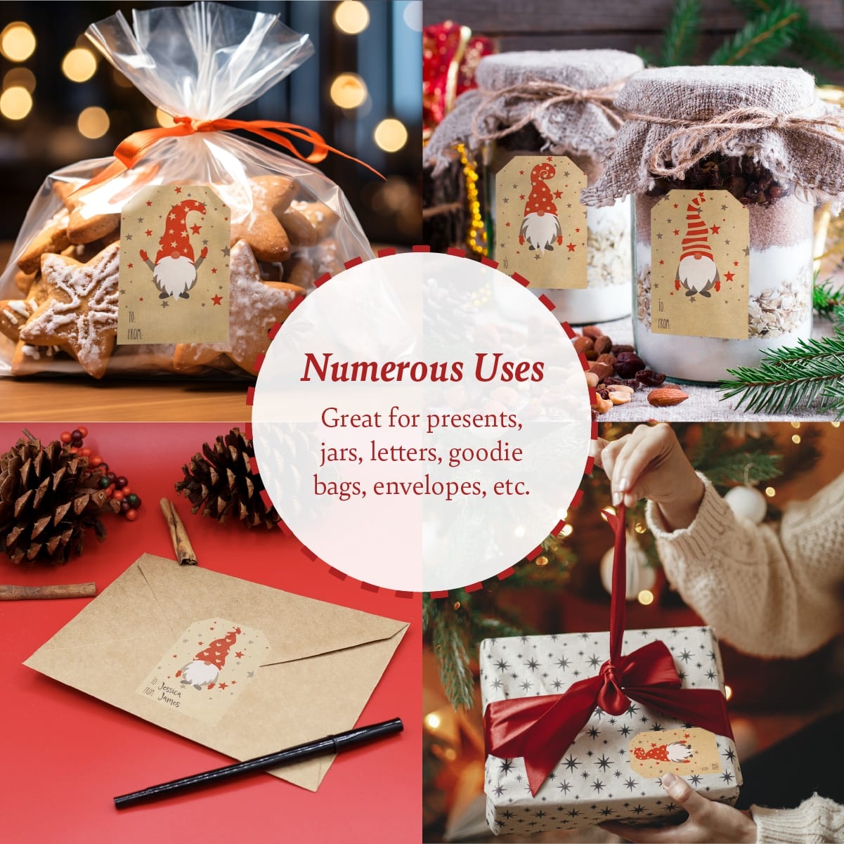 Gnome Kraft Christmas Gift Tag Stickers QTY 100 Gnome Kraft Christmas Gift Tag Stickers QTY 100