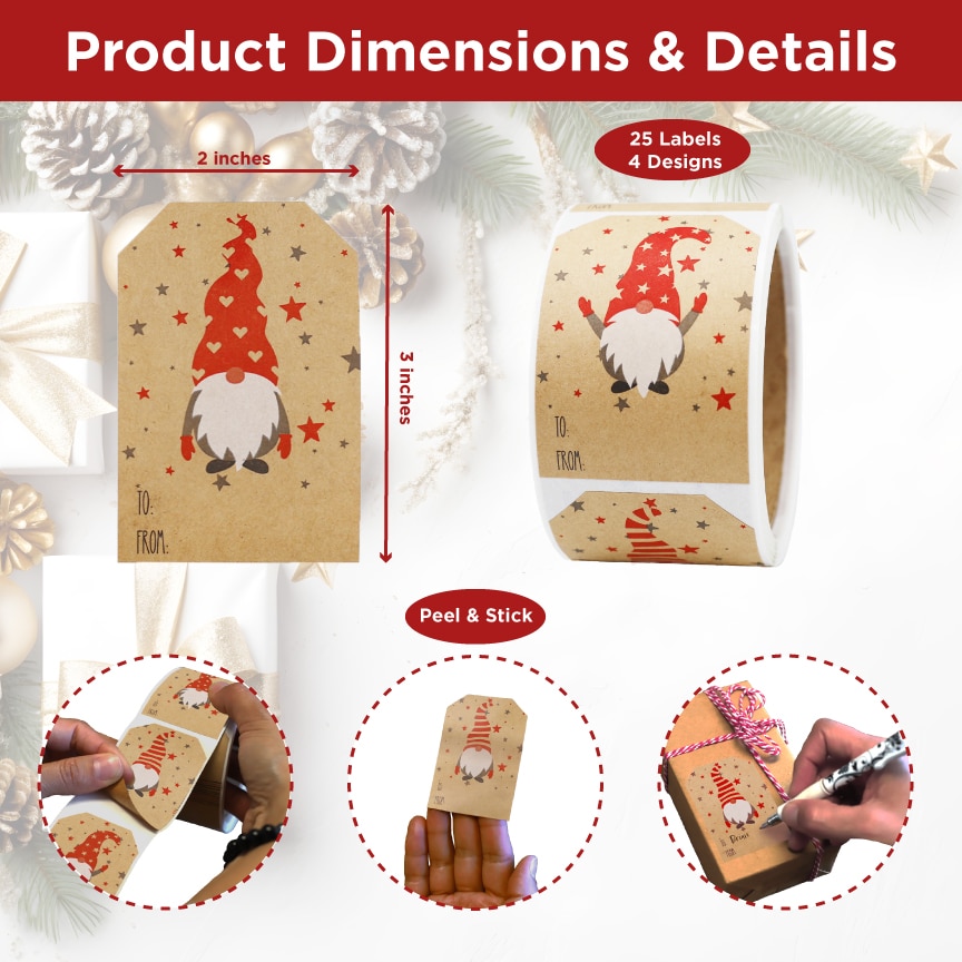 Gnome Kraft Christmas Gift Tag Stickers 25 Qty Gnome Kraft Christmas Gift Tag Stickers 25 Qty