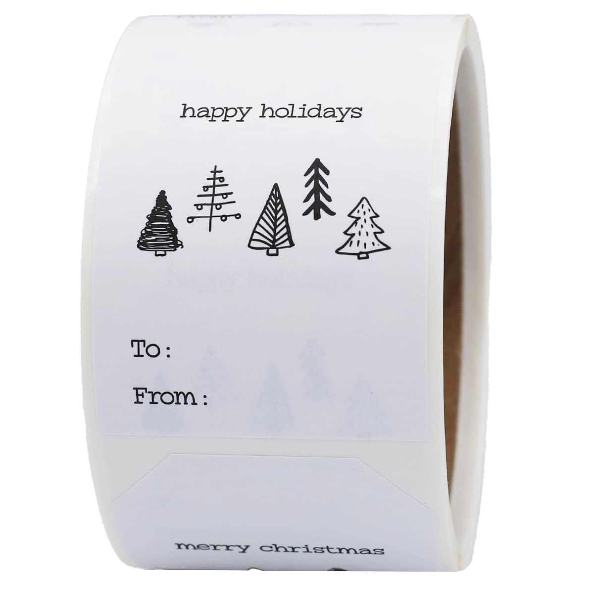 White Boho Christmas Tree Gift Tag Stickers QTY 25