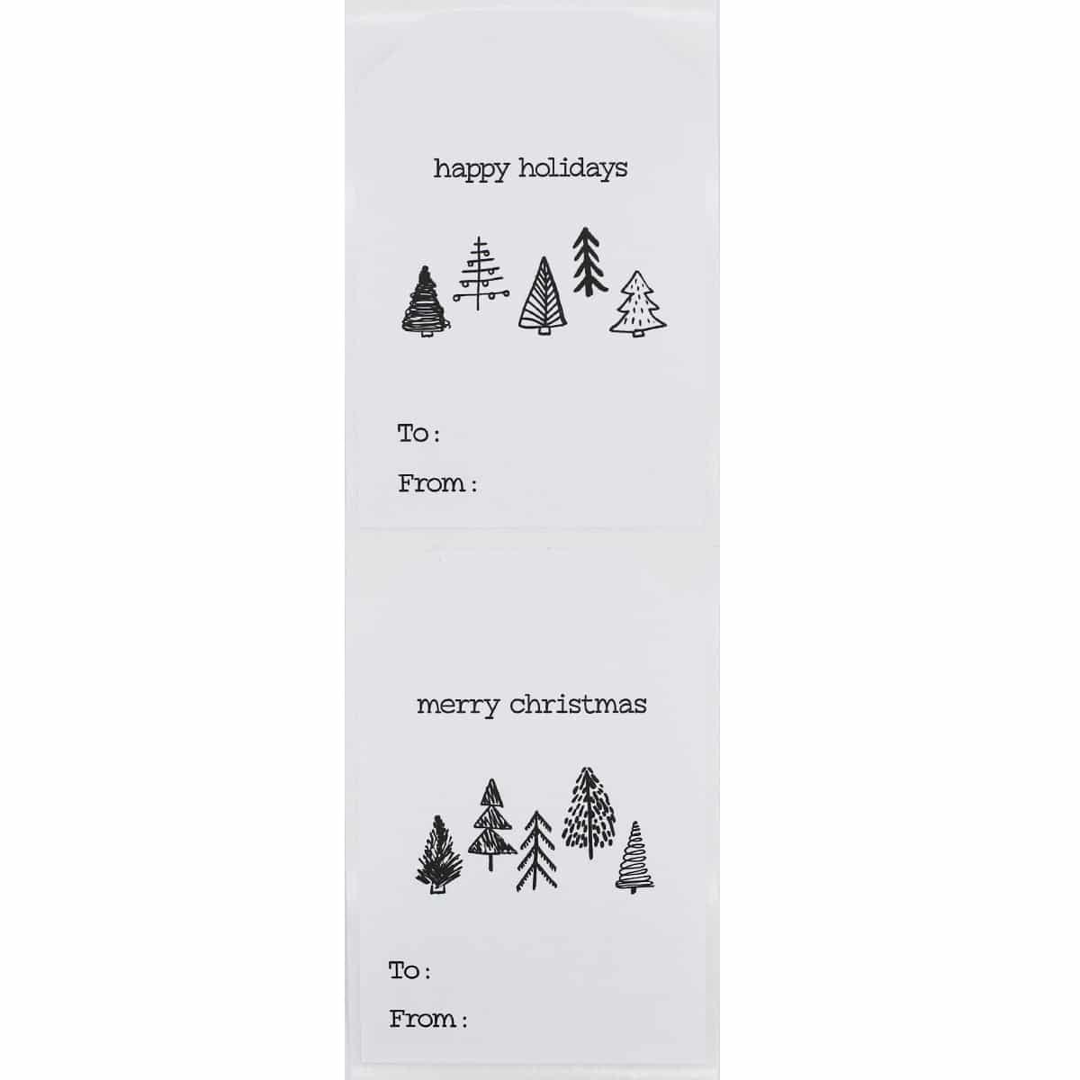 White Boho Christmas Tree Gift Tag Stickers QTY 25