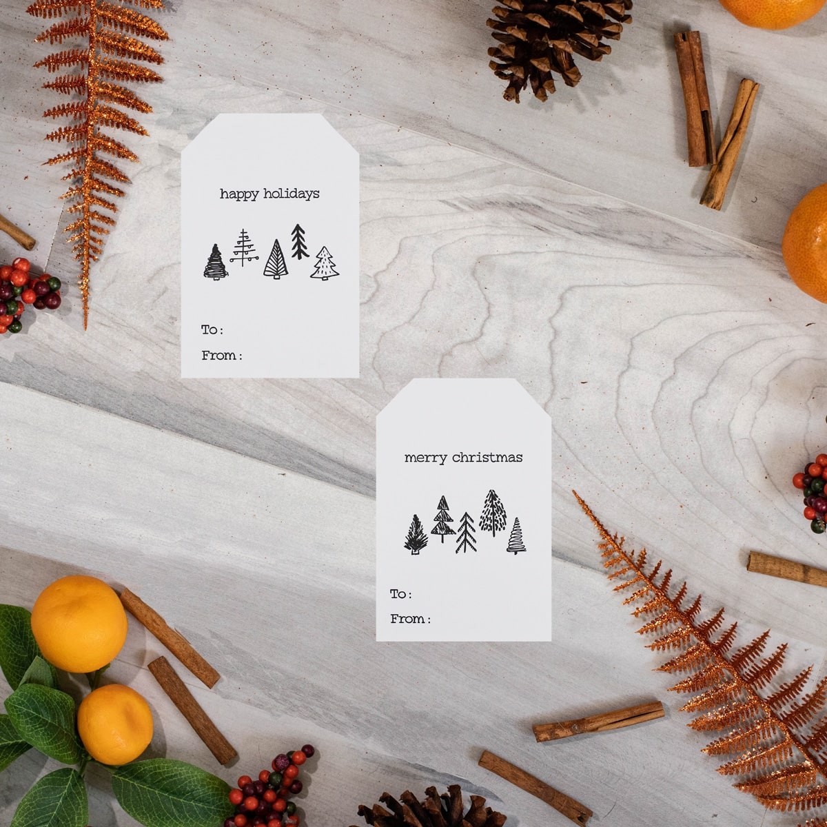White Boho Christmas Tree Gift Tag Stickers QTY 25