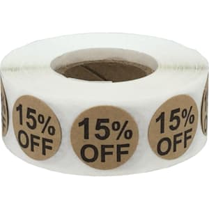 15 Percent Off Brown Kraft Labels 3/4" QTY 500 15 Percent Off Brown Kraft Labels 3/4" QTY 500