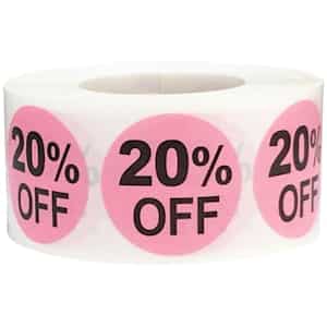 20 Percent Off Labels 1" QTY 500