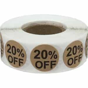 20 Percent Off Brown Kraft Labels 3/4" QTY 500