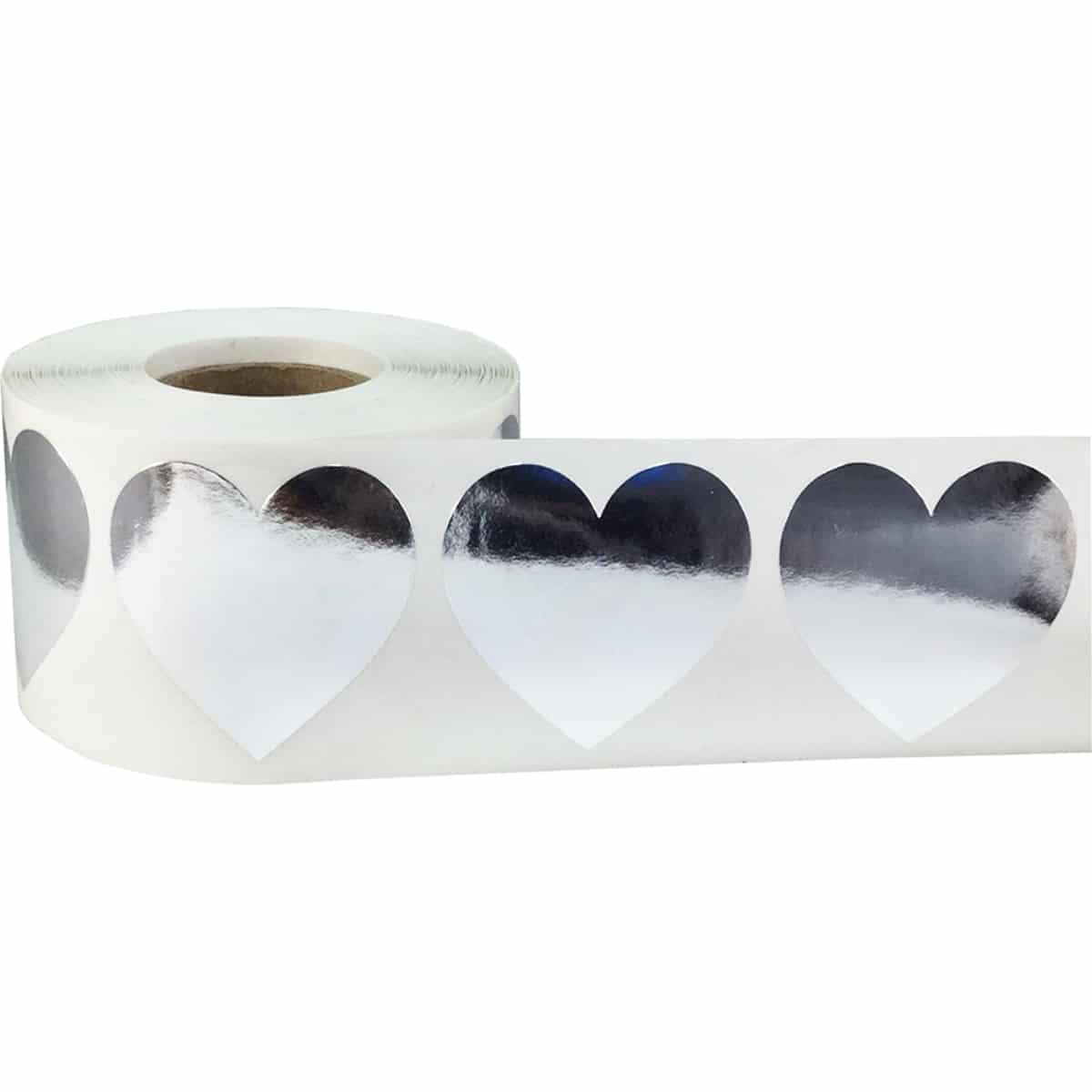Silver Heart Stickers 1.5" QTY 500 Silver Heart Stickers 1.5" QTY 500