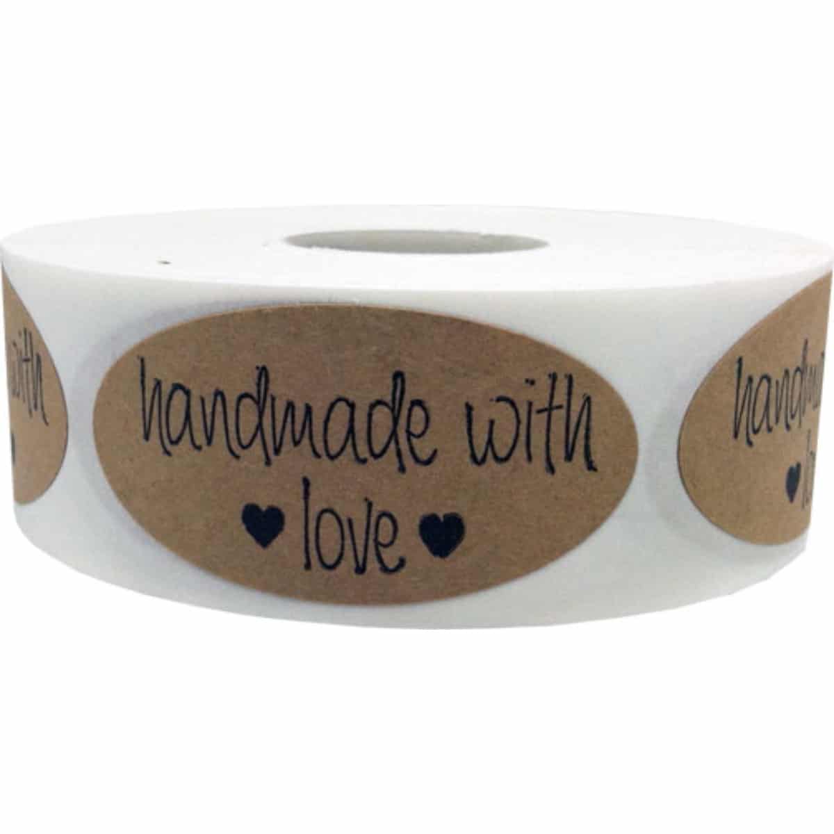 Handmade with Love Oval Shape Kraft Labels QTY 500 Handmade with Love Oval Shape Kraft Labels QTY 500
